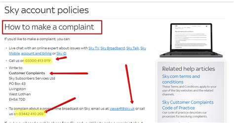 How to make a Sky complaint.